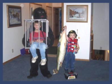 Gorilla carrying a boy in a cage - homemade Halloween costume