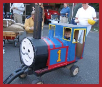 Thomas the Train Halloween Costume made of Cardboard